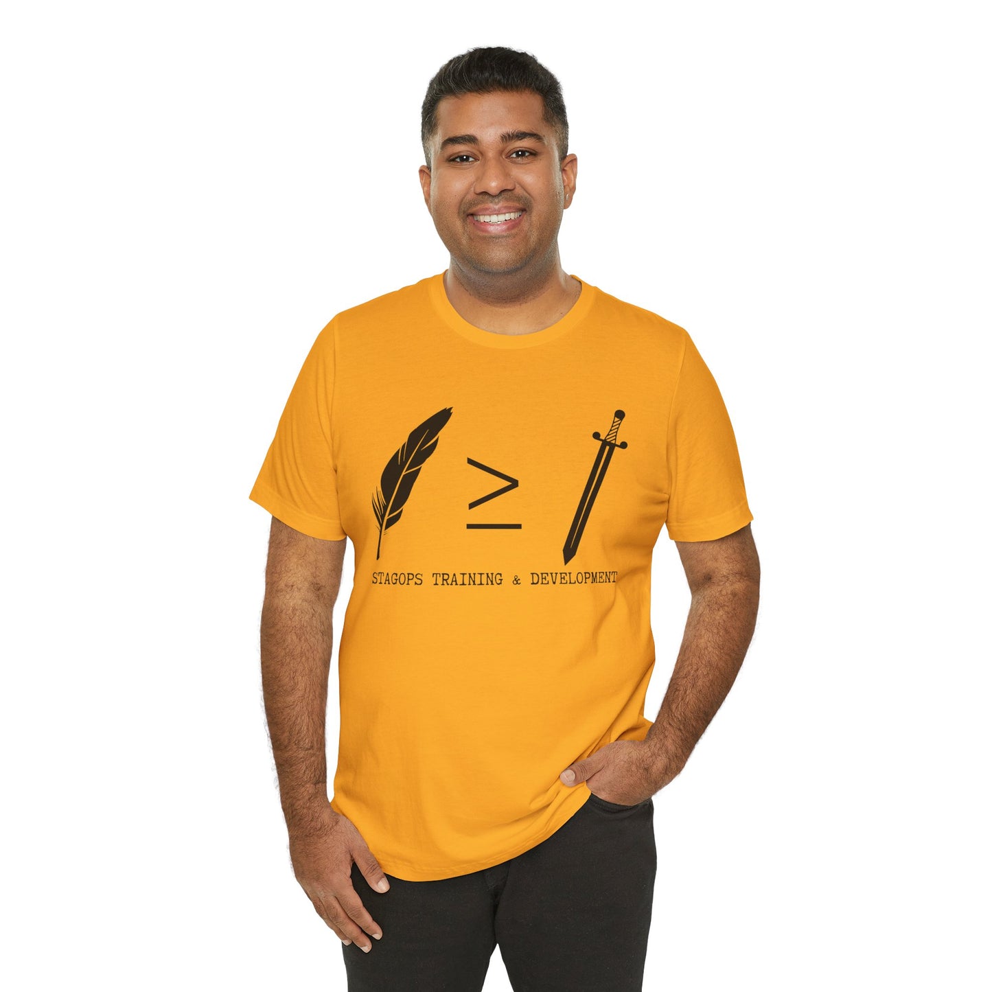 STAGOPS TRAINING & DEVELOPMENT (Pen > Sword) Tee- Green text version
