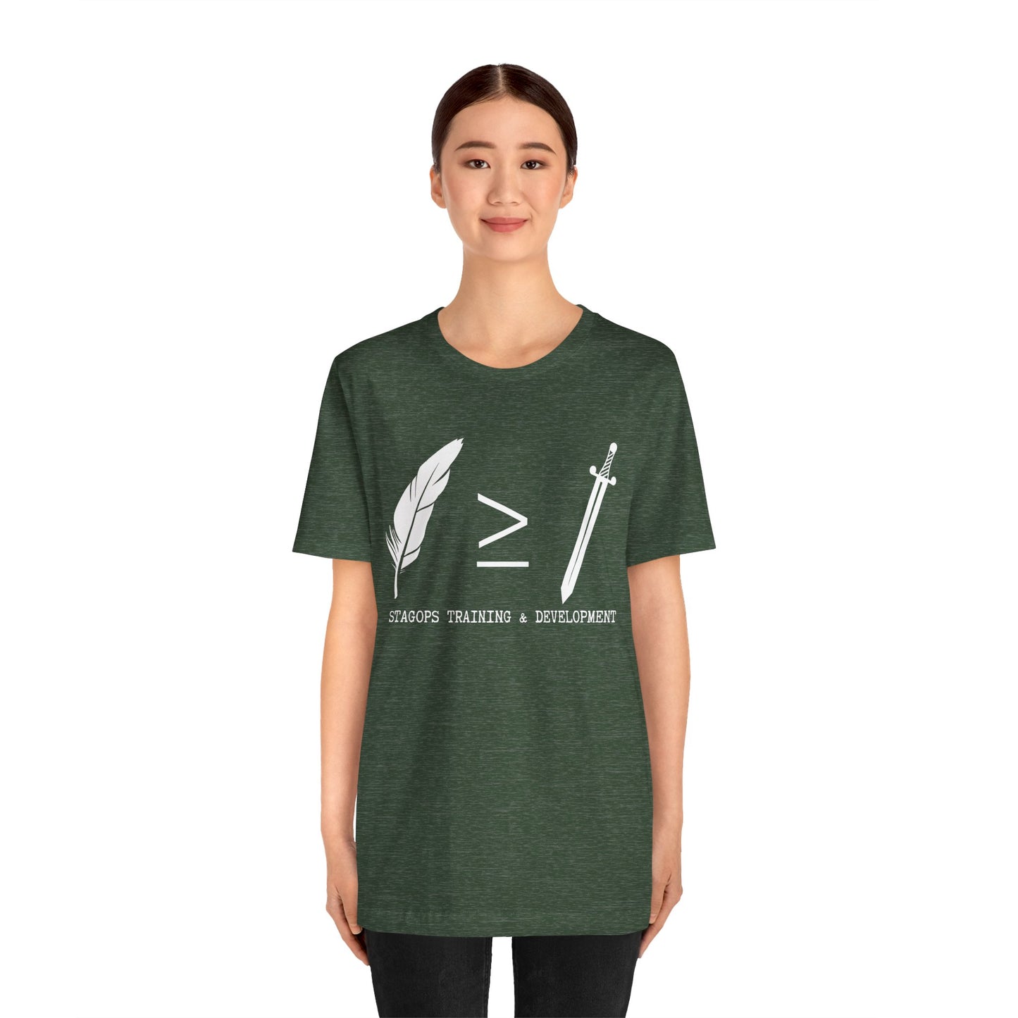 STAGOPS TRAINING & DEVELOPMENT (Pen > Sword) Tee- Green text version