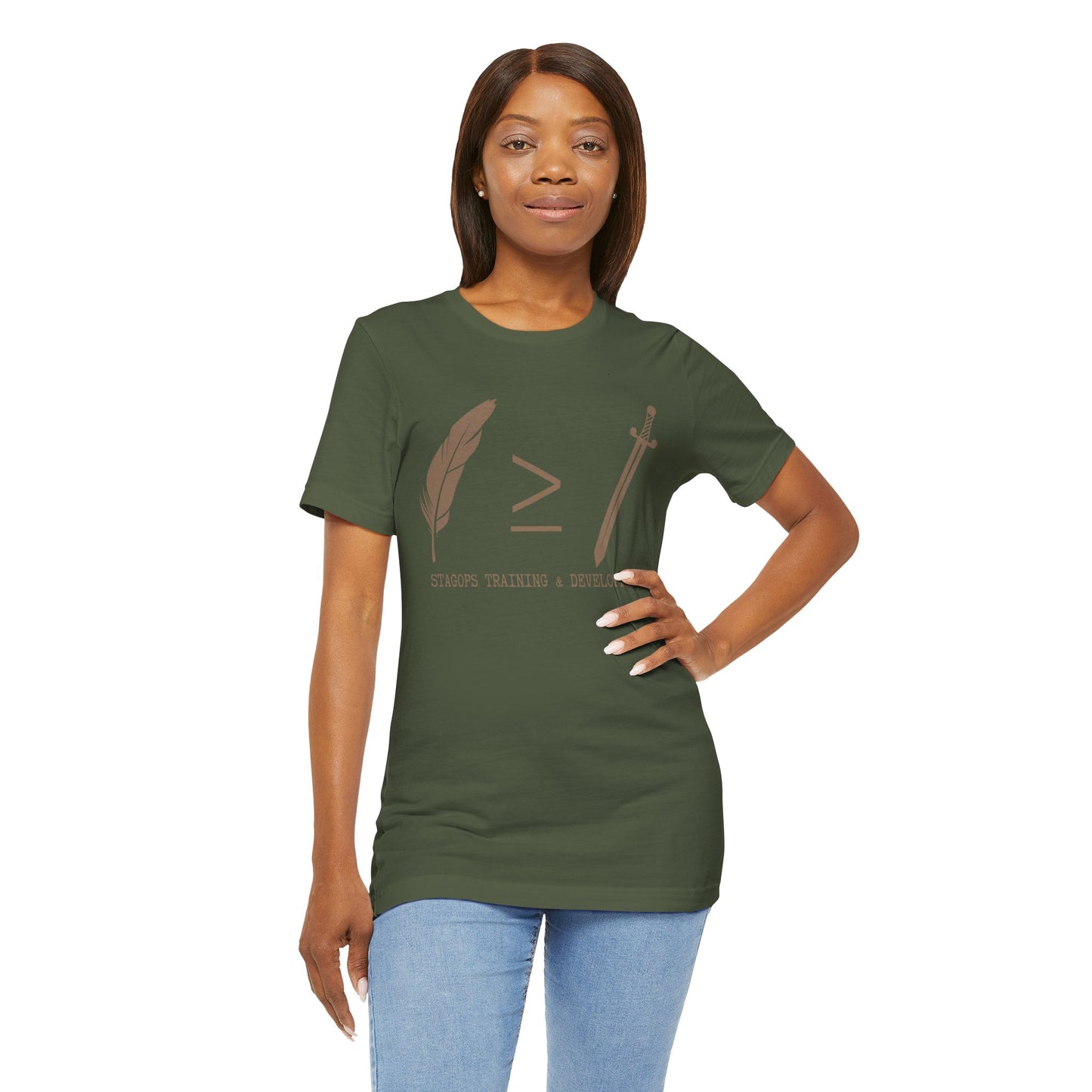 STAGOPS TRAINING & DEVELOPMENT (Pen > Sword) Tee- Green text version