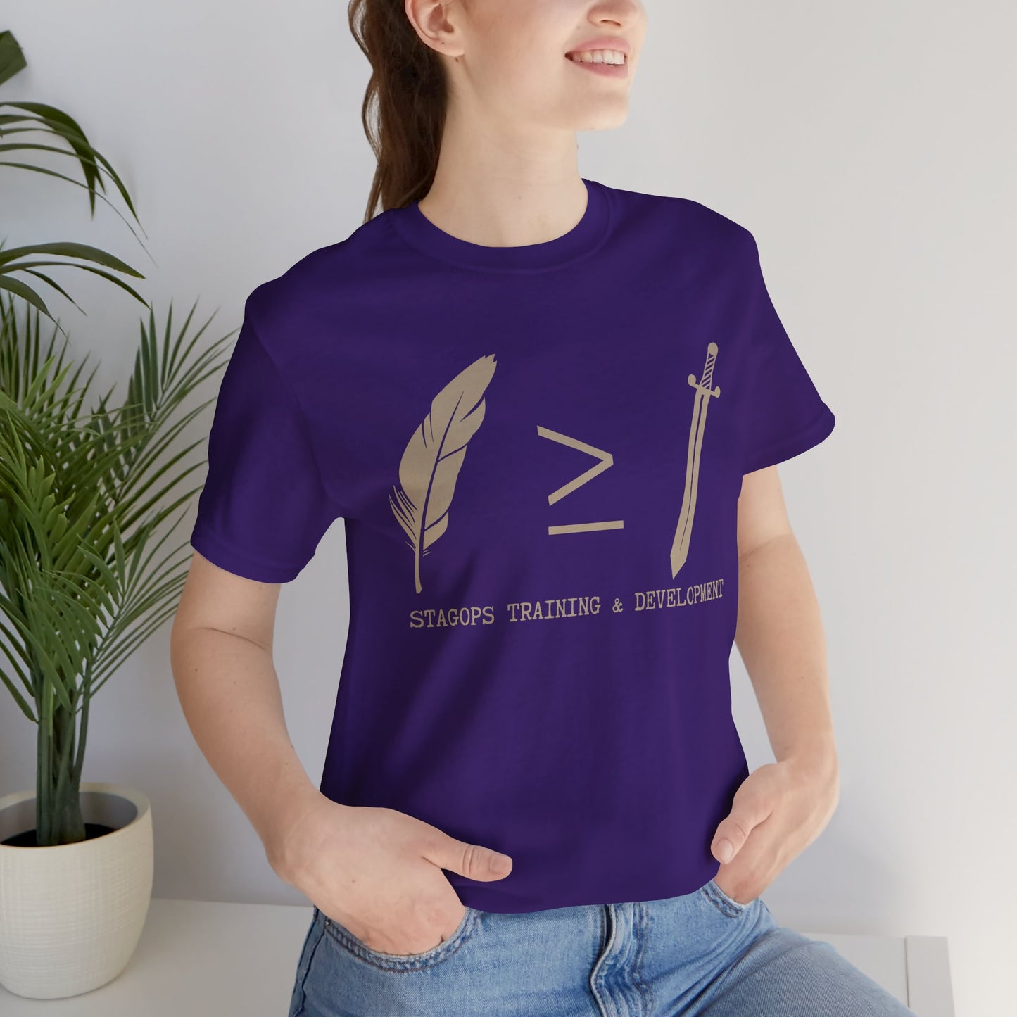 STAGOPS TRAINING & DEVELOPMENT (Pen > Sword) Tee- Green text version