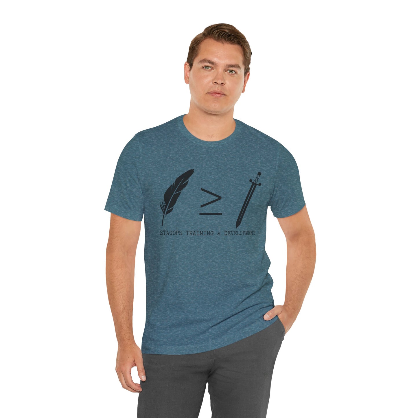 STAGOPS TRAINING & DEVELOPMENT (Pen > Sword) Tee- Green text version