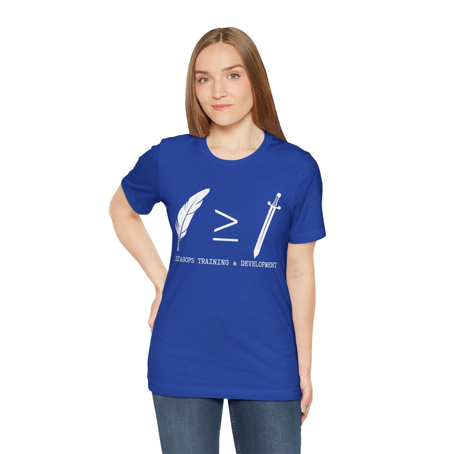 STAGOPS TRAINING & DEVELOPMENT (Pen > Sword) Tee- Green text version