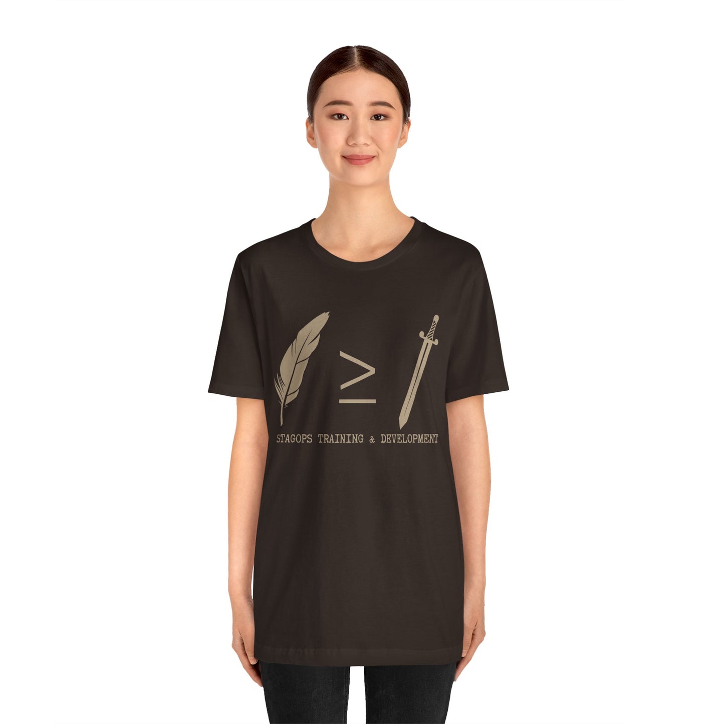 STAGOPS TRAINING & DEVELOPMENT (Pen > Sword) Tee- Green text version