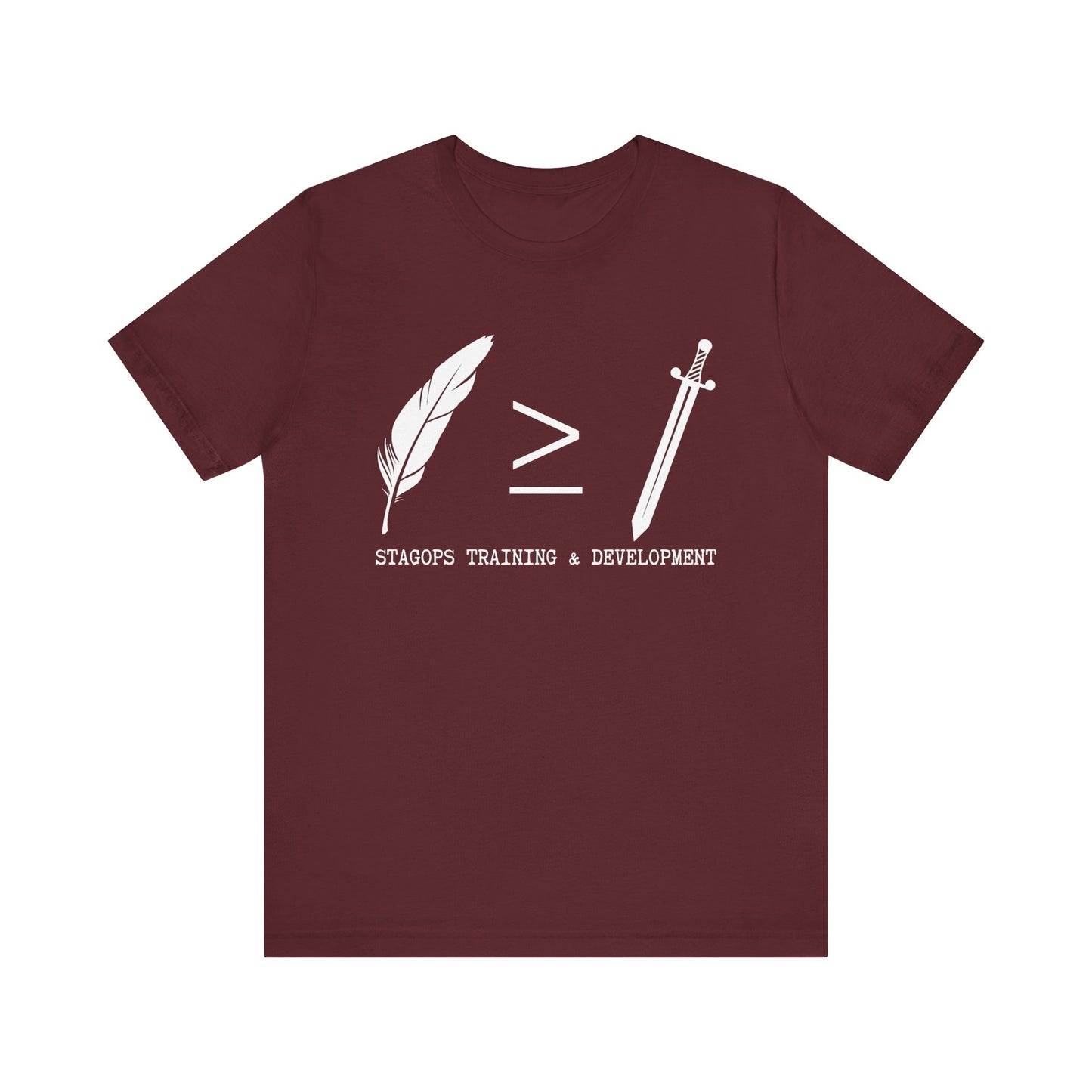 STAGOPS TRAINING & DEVELOPMENT (Pen > Sword) Tee- Green text version