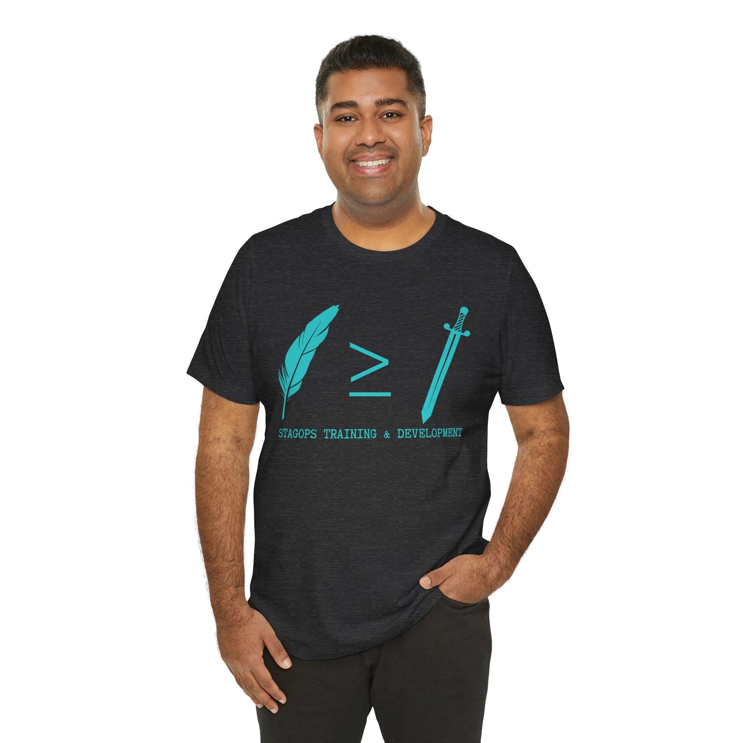 STAGOPS TRAINING & DEVELOPMENT (Pen > Sword) Tee- Green text version
