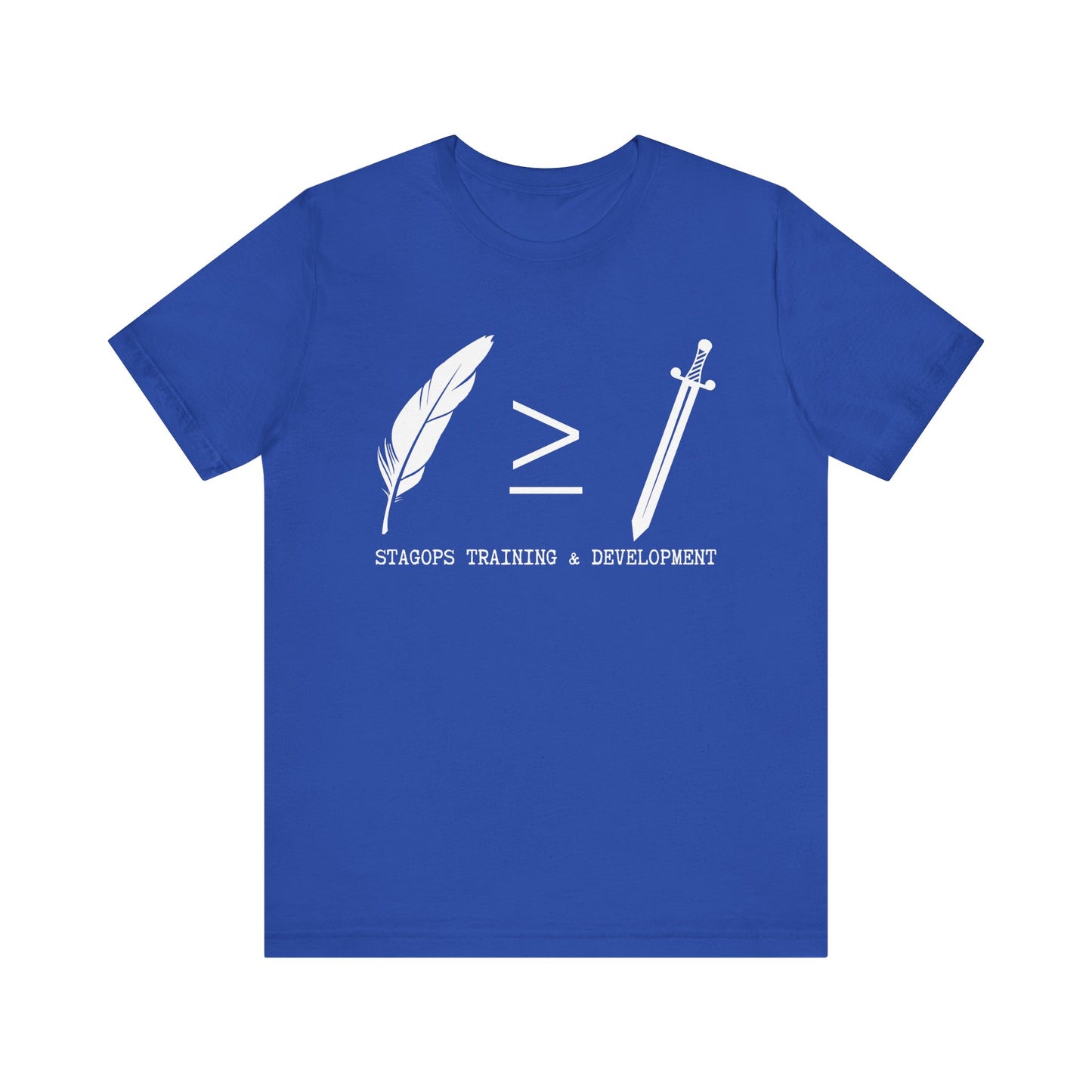 STAGOPS TRAINING & DEVELOPMENT (Pen > Sword) Tee- Green text version