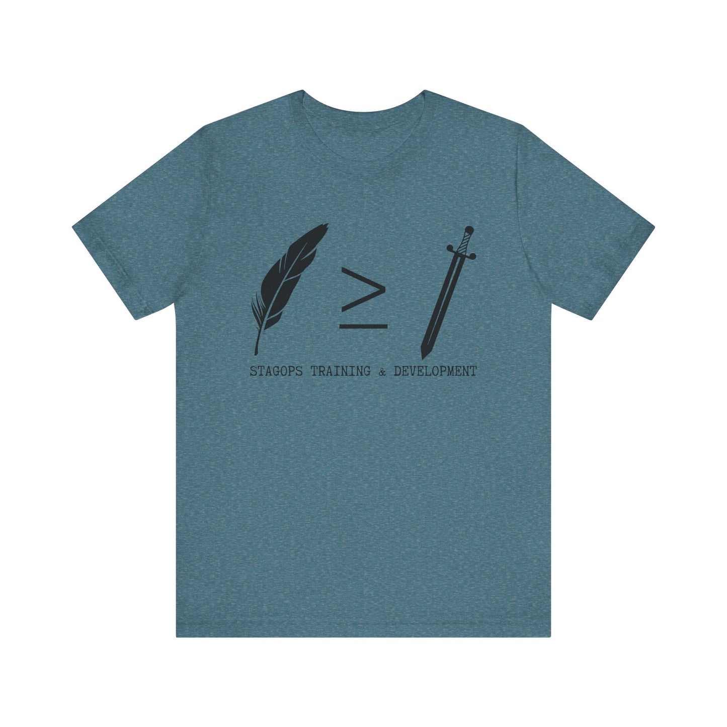 STAGOPS TRAINING & DEVELOPMENT (Pen > Sword) Tee- Green text version