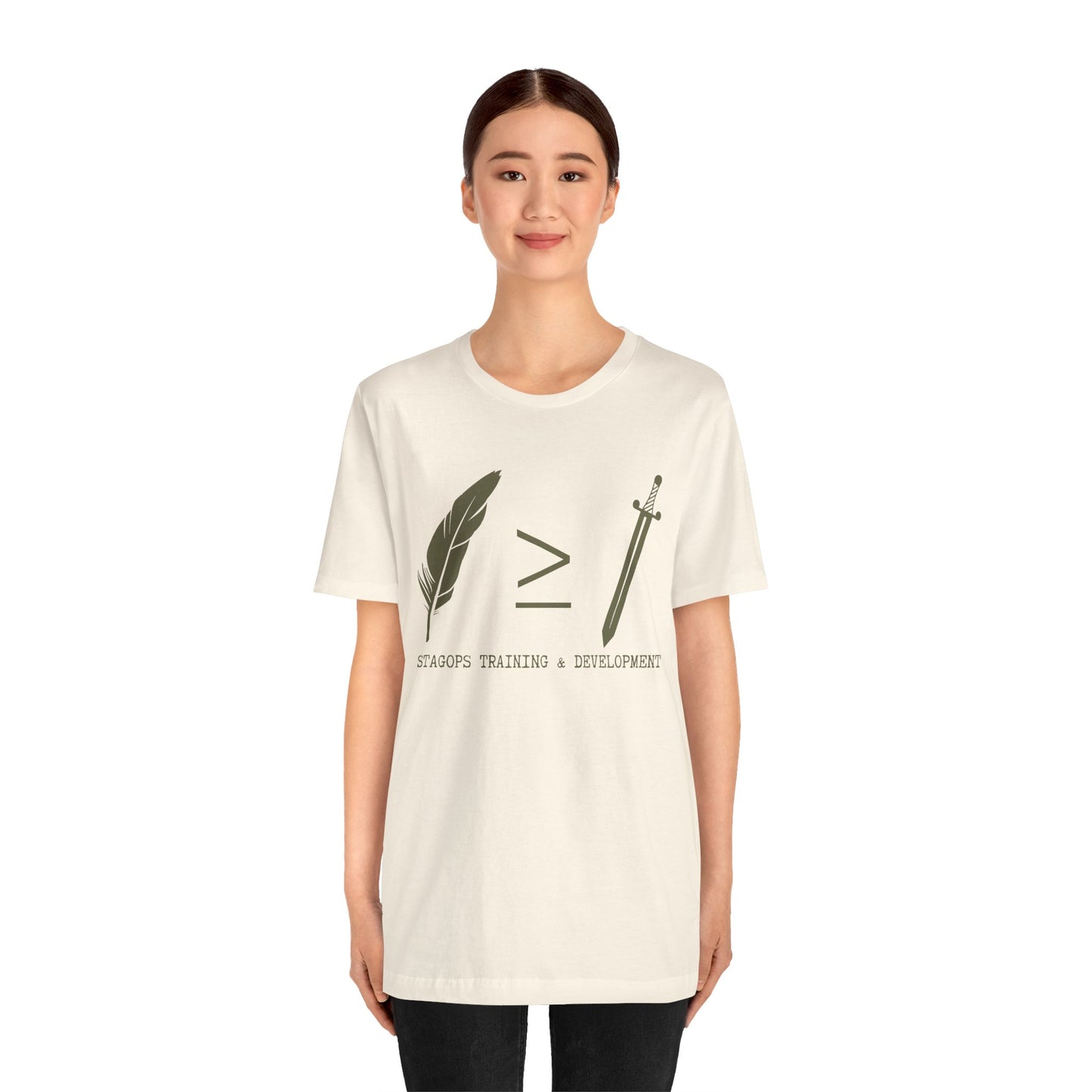 STAGOPS TRAINING & DEVELOPMENT (Pen > Sword) Tee- Green text version