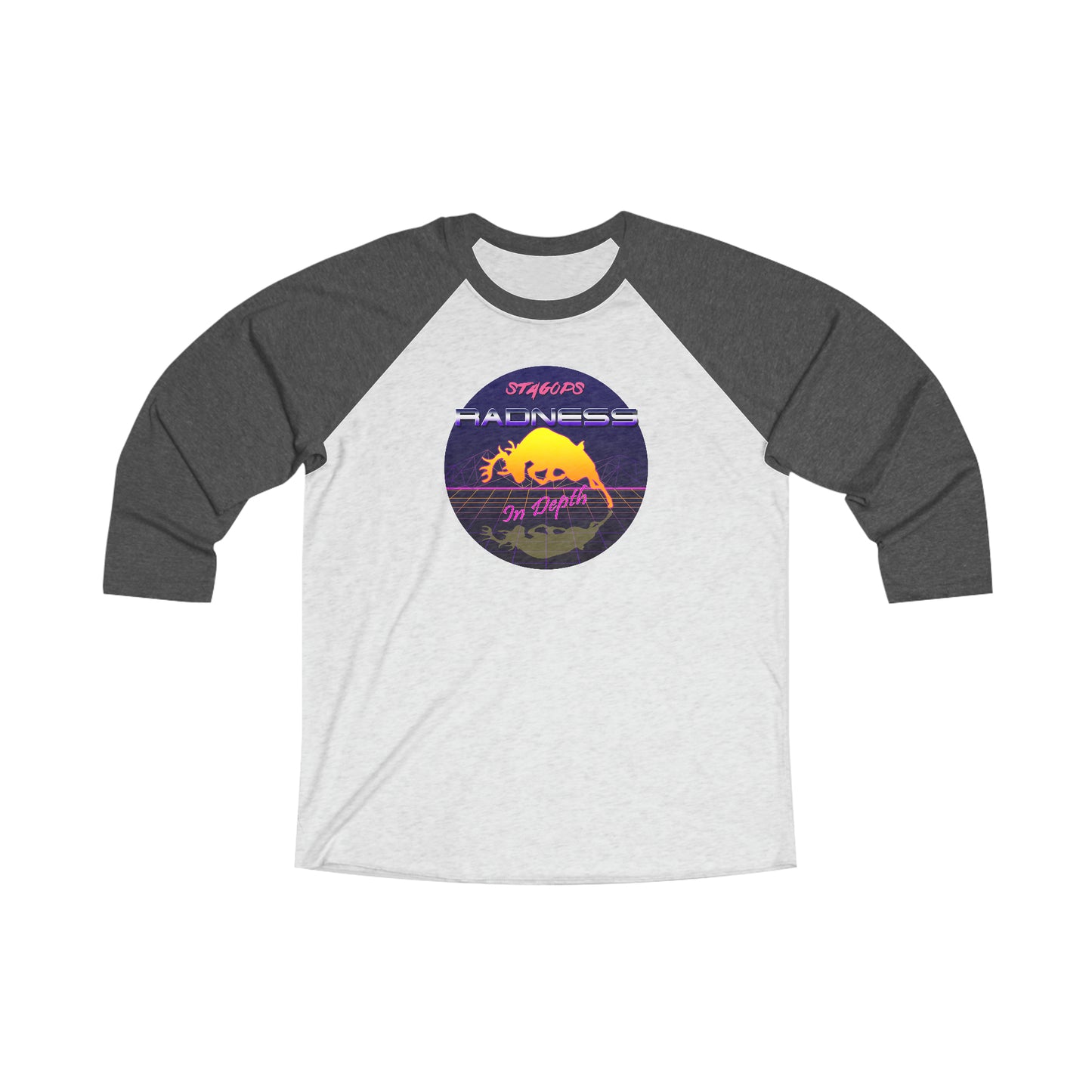 (Alternate) Synthwave of 2019 "Radness in Depth" logo 3\4 Raglan Tee