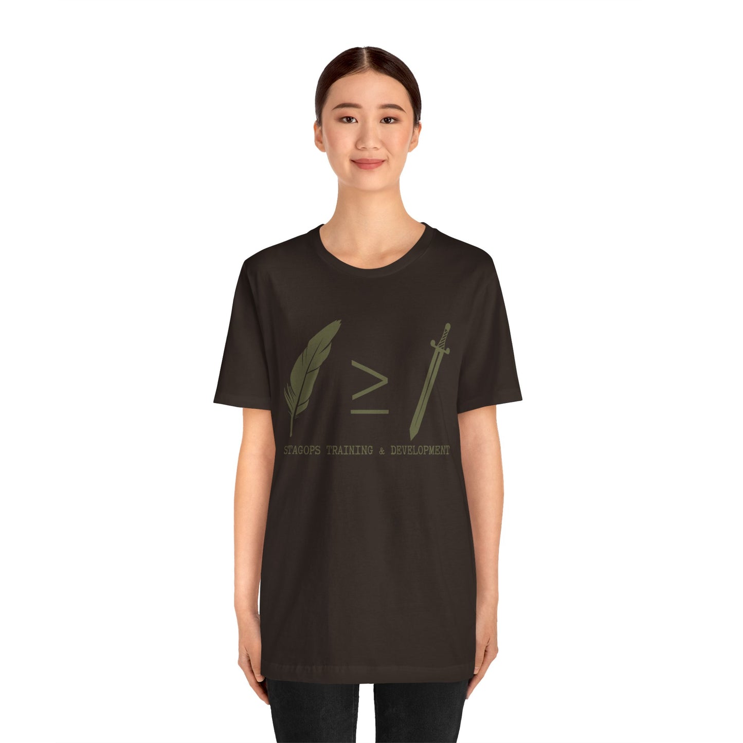 STAGOPS TRAINING & DEVELOPMENT (Pen > Sword) Tee- Green text version