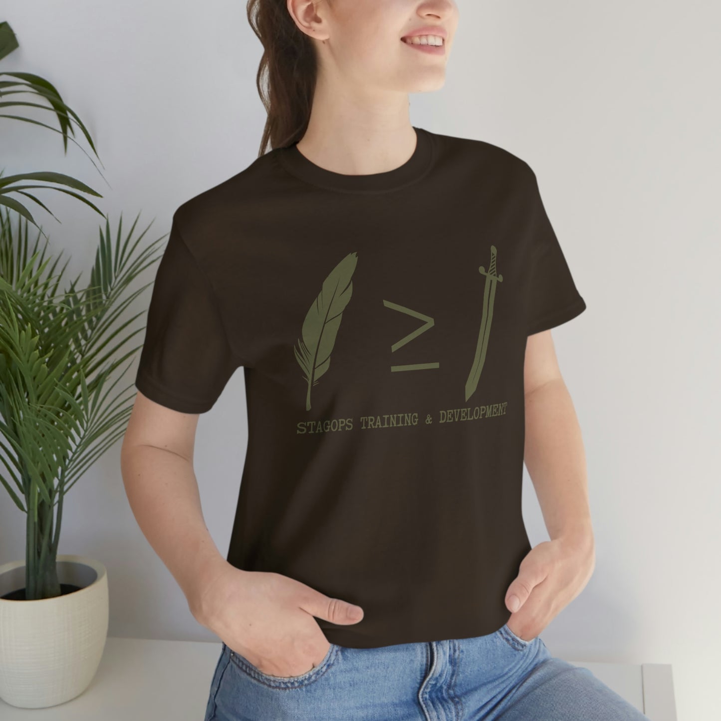 STAGOPS TRAINING & DEVELOPMENT (Pen > Sword) Tee- Green text version