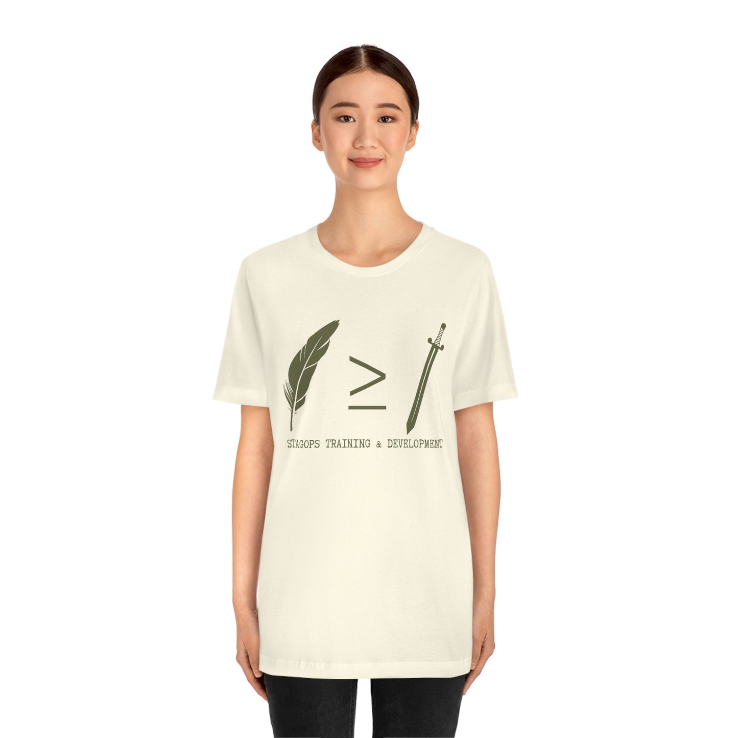 STAGOPS TRAINING & DEVELOPMENT (Pen > Sword) Tee- Green text version