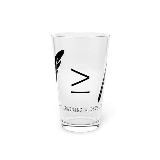 Mighty Pen T&D Blackout logo Pint Glass, 16oz