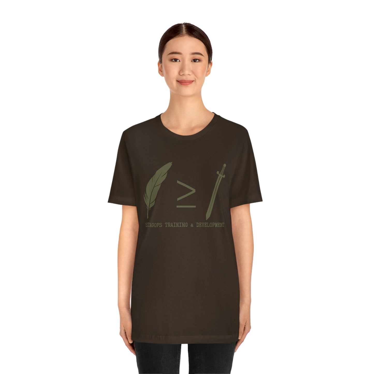 STAGOPS TRAINING & DEVELOPMENT (Pen > Sword) Tee- Green text version